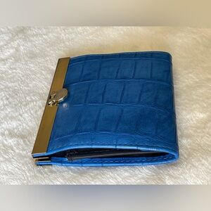 Blue alligator faux, leather card and coin holder kiss slip through lock